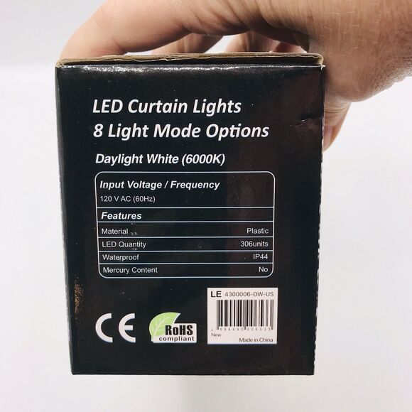 LE LED Curtain Lights 9.8 x 9.8 ft 8 Light Mode Options Daylight White String - Picture 4 of 5